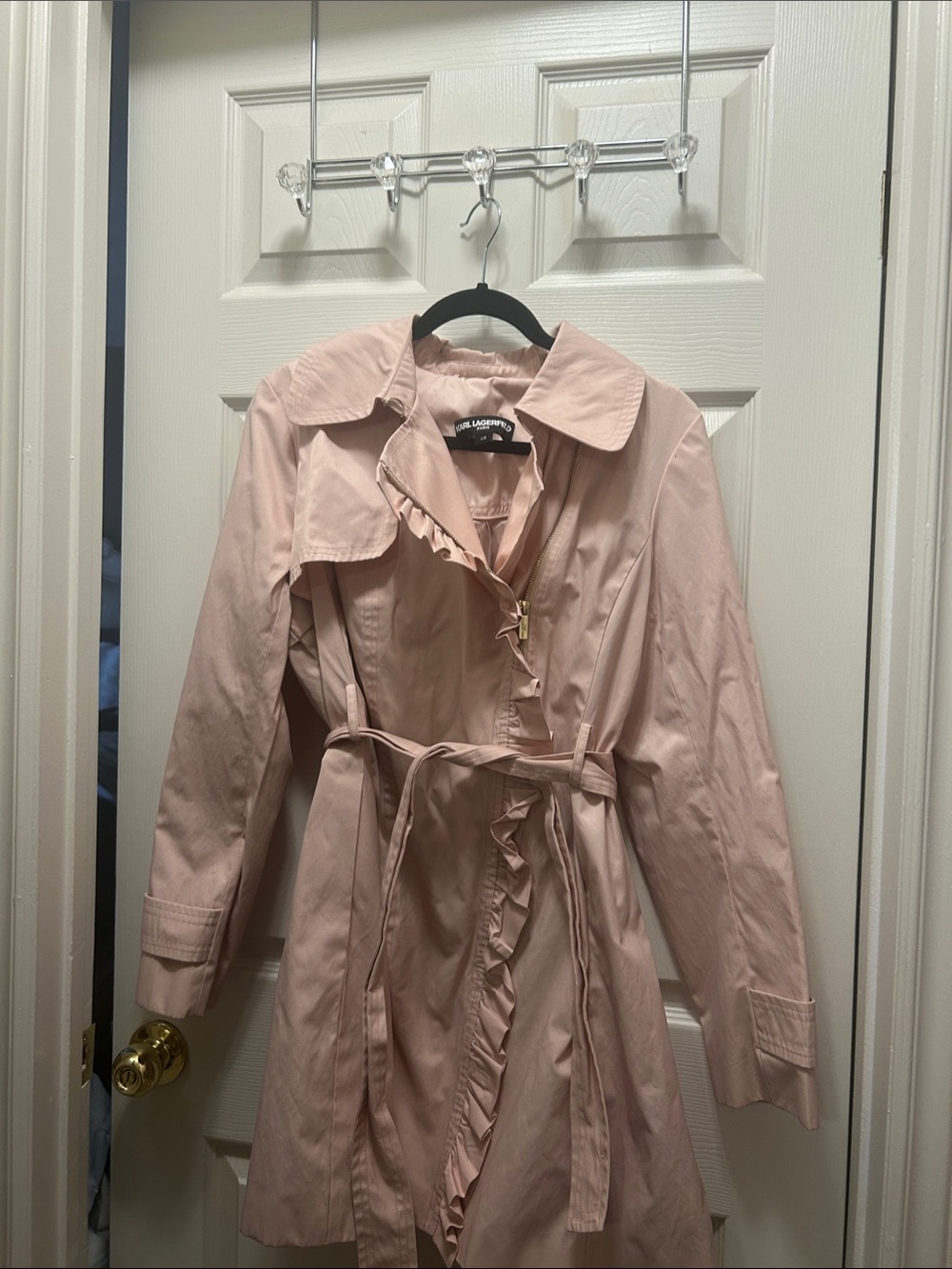 Karl Lagerfeld Blush Pink Ruffle-Trim Trench Coat